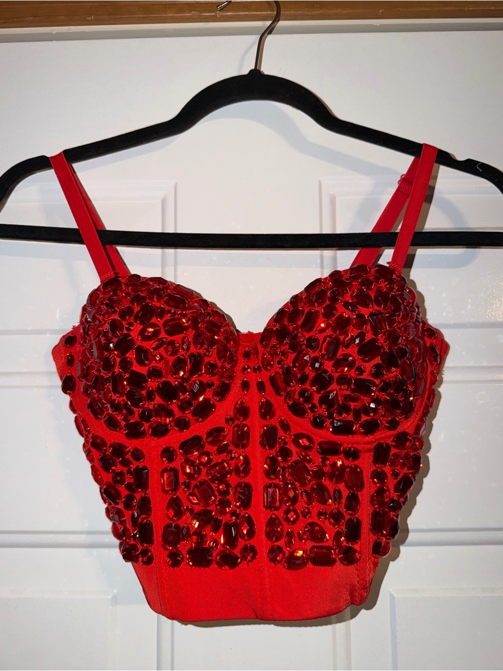 Red Jeweled Bustier Crop Top Small